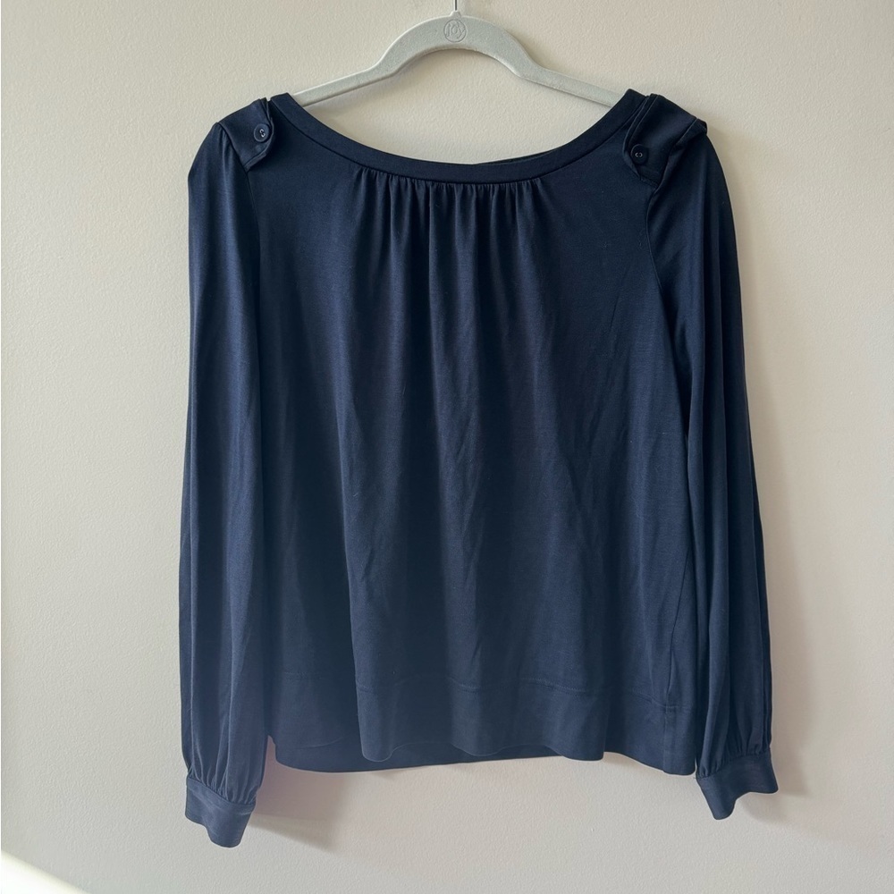 TORY BURCH 100% Silk Ashlee Navy Long Sleeve Top Size Small